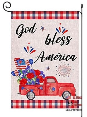 God Bless America Patriotic Garden Flag,4th of July Truck with Flowers Buffalo