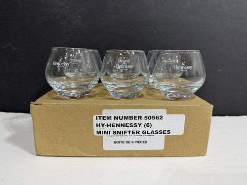 Six (6) Hennessy Cognac MINI Snifter Glasses Floating Bubble in Bottom - In Box