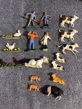 Vtg Britains Farm Animal Lot Farm Worker Man Woman Cow Rooster Pig Duck Lot 16