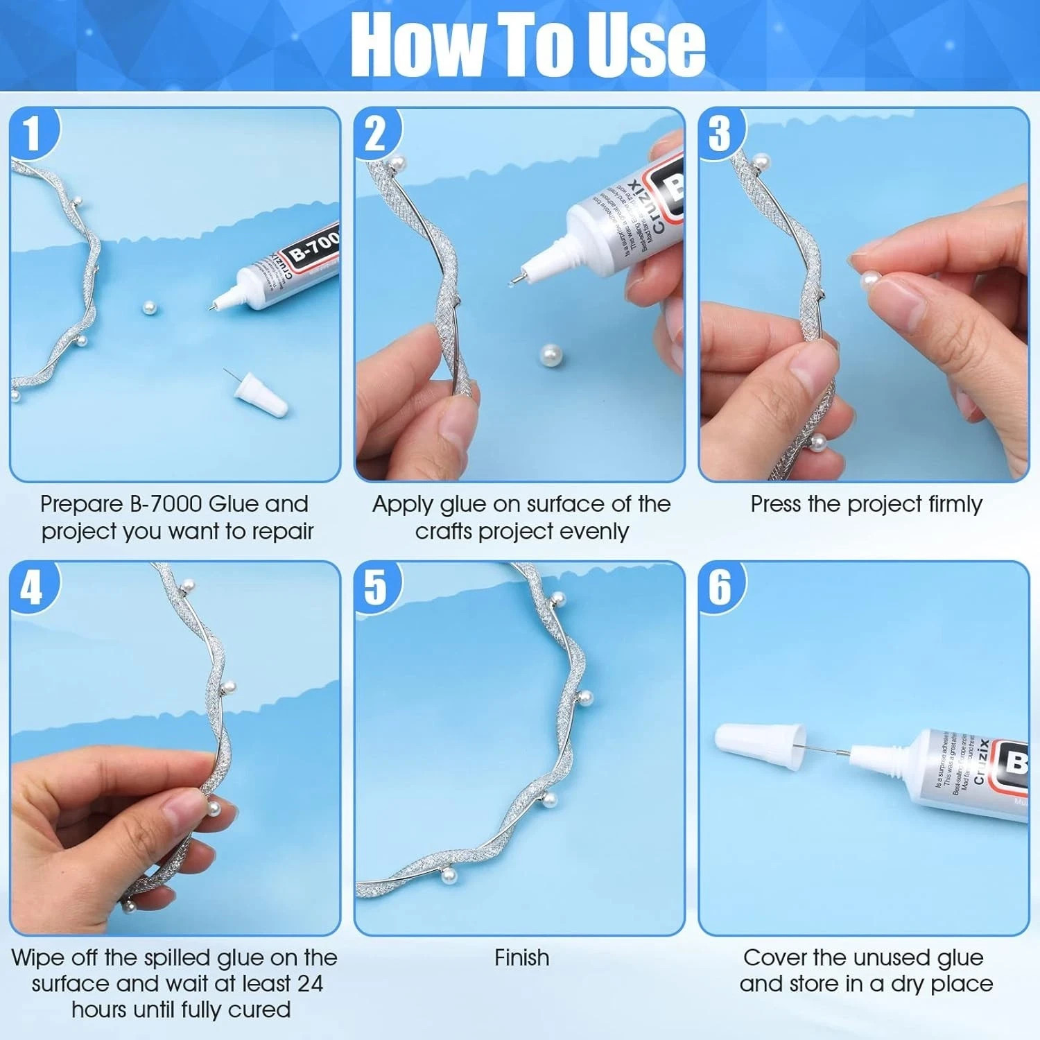 B-7000 Glue Clear 4 Pack – 15ml Jewelry Rhinestone Fabric Phone Repair Adhesive.