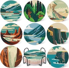 8 Pcs Diamond Art Coasters Kit with Holder Diamond Art Kits for A1 Landscape