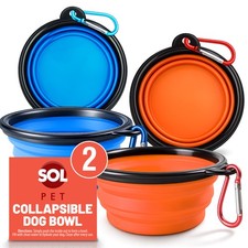 2 Collapsible Dog Bowls Food Water Dish Cat Pet Feeding Silicone Portable Travel