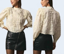 New $195 Farm Rio x Anthropologie 3D Embroidered Star Pullover XS Ivory Blouse