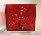 VINTAGE BLENKO GLASS VASE #6317 FLOWER BOX BLOCK  EMBOSSED ROSE DARK TANGERINE