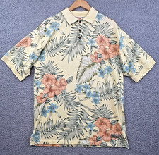 VTG Tommy Bahama Polo Shirt Mens Medium Yellow Hibiscus Print Hawaiian Relax