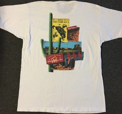 Vtg 90s Marlboro Cigarettes Faded Cowboy Rodeo Shirt XL Smoking Biker Grunge 80s