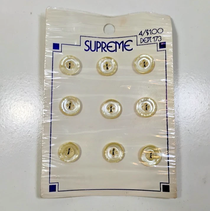 Vintage Ivory Buttons x 9 Pieces Supreme Brand 4-hole 5/8" Original Card B65 - Image 3 of 4