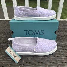 TOMS Youth Alpargata Slip-On Shoes, Lilac Quilted Daisy Floral, US 5, New