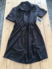 Halston Womens Black Short Sleeve Button Front Drawstring Waist Shirt Dress S