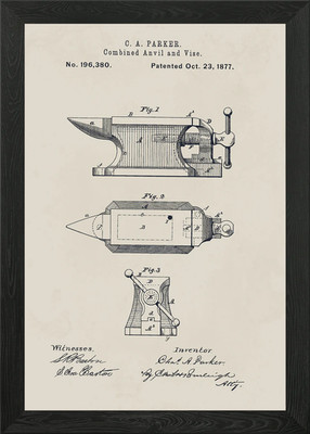 Combined Anvil and Vise Patent Framed Wall Art Poster Canvas Print Picture