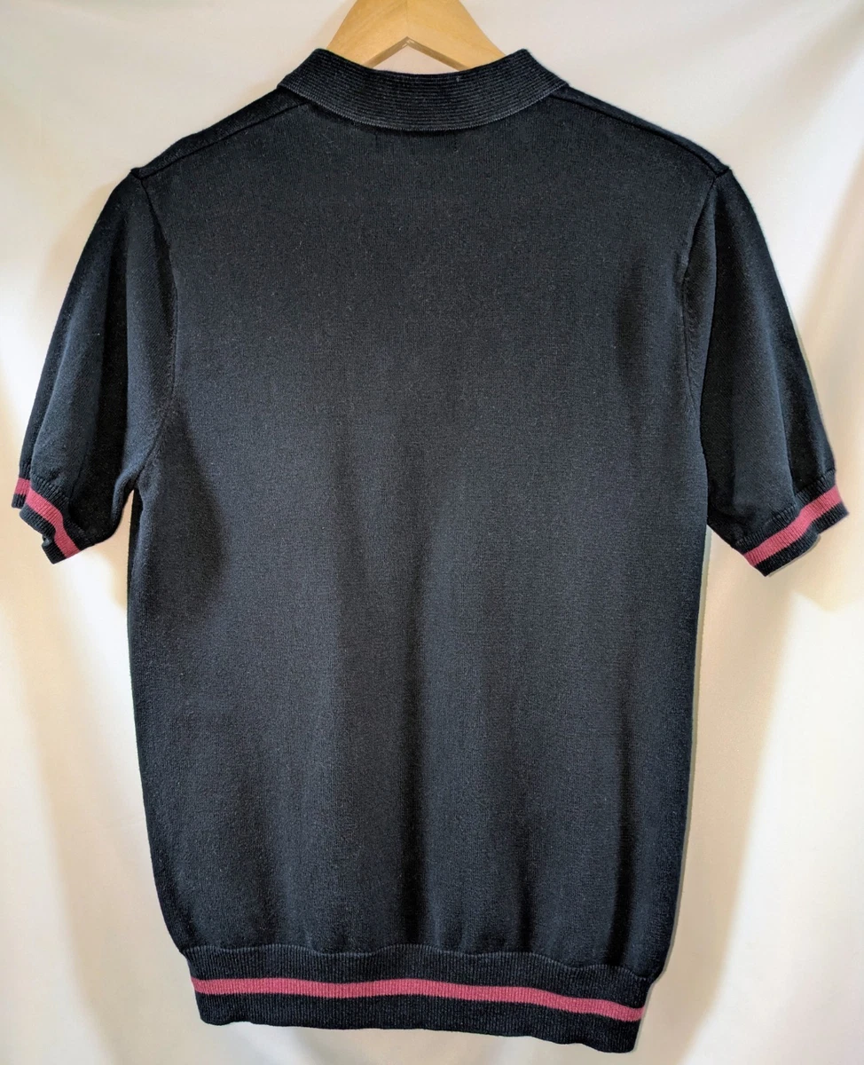 Fred Perry Polo Tejido Negro Burdeos A Rayas Algodón Hombre Talla M Manga Corta