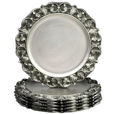 13" Antique Silver Charger Plates, Set of 6 Plastic Textured Chargers for Din...