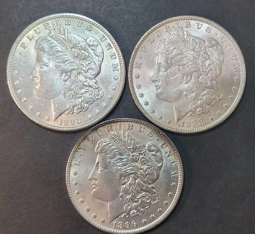 Morgan Silver Dollar Lot Of 3 Brilliant Uncirculated 3 Diff Dates! MELT Start NR
