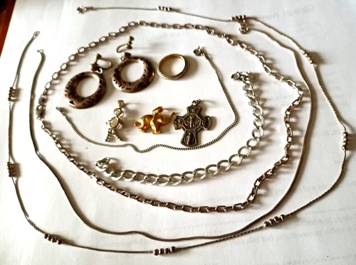 STERLING SILVER  Vintage LOT  PENDANTS,CHAINS,RING,BRACELET, EARRINGS  45 GRAMS