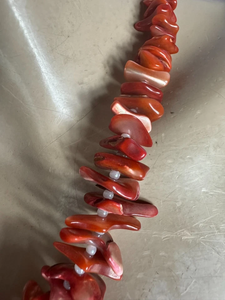 Vintage Korallenkette rot orange Natur Look Splitter Perlen 48 cm Sommer Boho - Bild 4 von 4