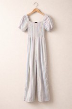 Girls Art Class Striped Jumper Short Sleeve Smocked Square Neck Pastel Colors XL