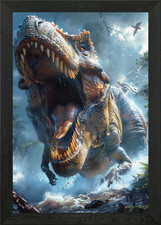 T-Rex Roaring Framed Wall Art Poster Canvas Print Picture