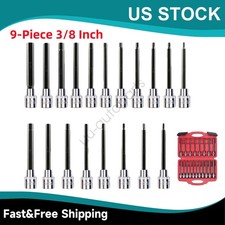 19pcs 38 Drive Extra Long Allen Hex Bit Socket Set Standard Sae Metric