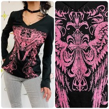 Y2K Grunge Tattoo Print Tee - Fairy Grunge Goth McBling Vintage T Shirt - L
