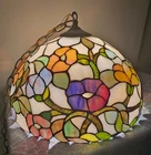Vintage Tiffany Style Stained Glass 16” Lamp Shade Roses Flower