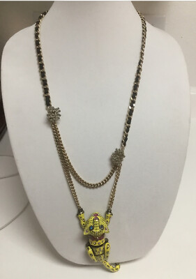 Betsey Johnson Viva La LARGE Yellow Jaguar Cat Spirit Guide Animal Long Necklace
