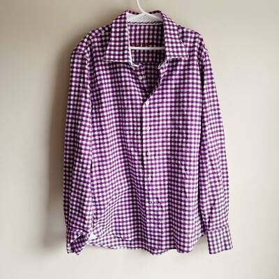 Robert Graham Purple Plaid Button Front Long Sleeve Top Size Medium 10-12