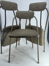 Lot Of 3   50s Cosco Chair Tan Metal Vinyl Padded Seat Folding Chair