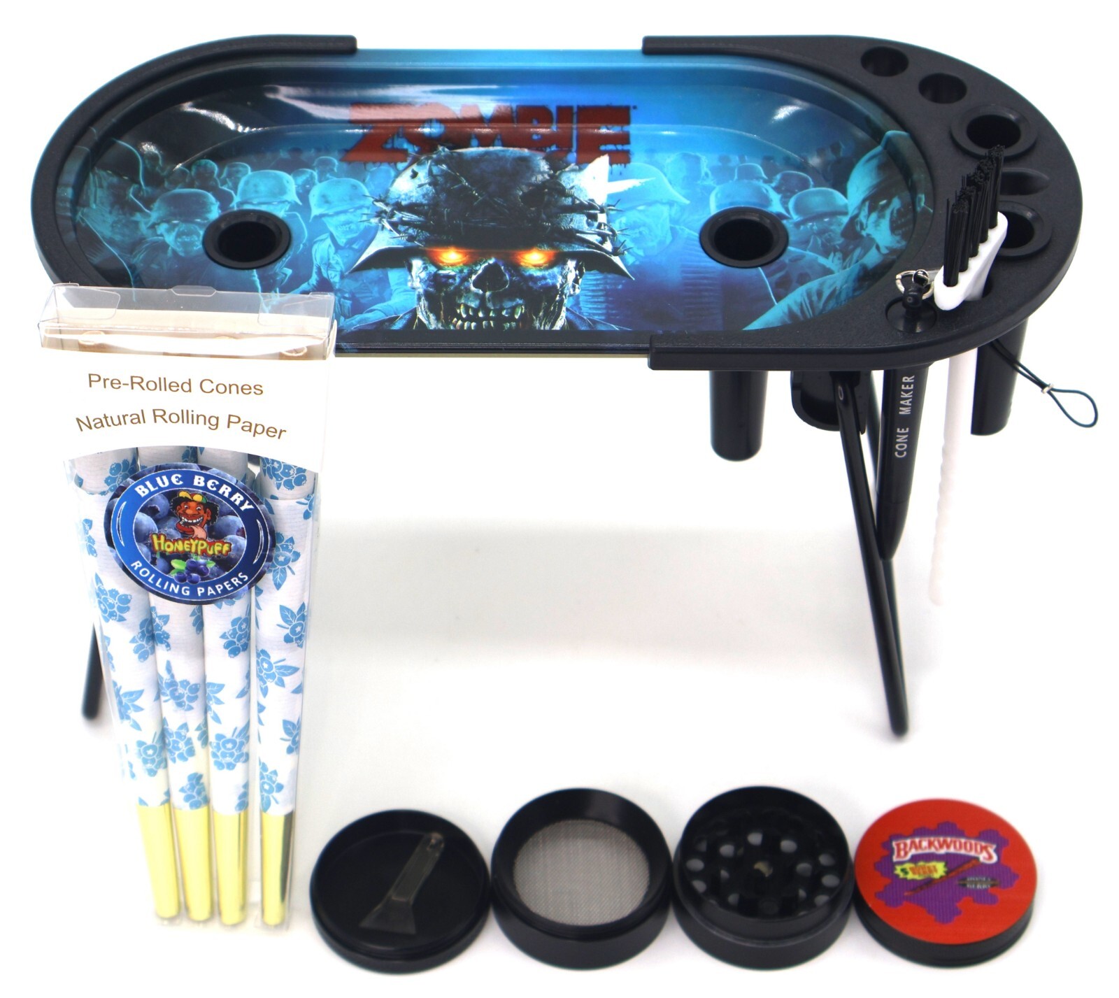 Modern Rolling Tray Kit with 8 Cones, Grinder, and Full Cigarette Accessories