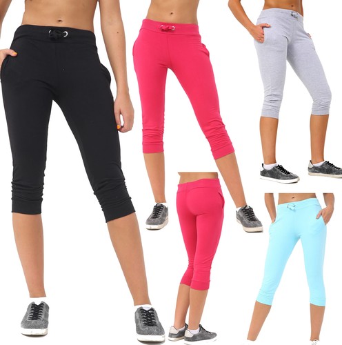 Pantalones cortos mujer 3/4 pantalones cortos recortados para Capri pantalones elásticos señora 8-12 | eBay