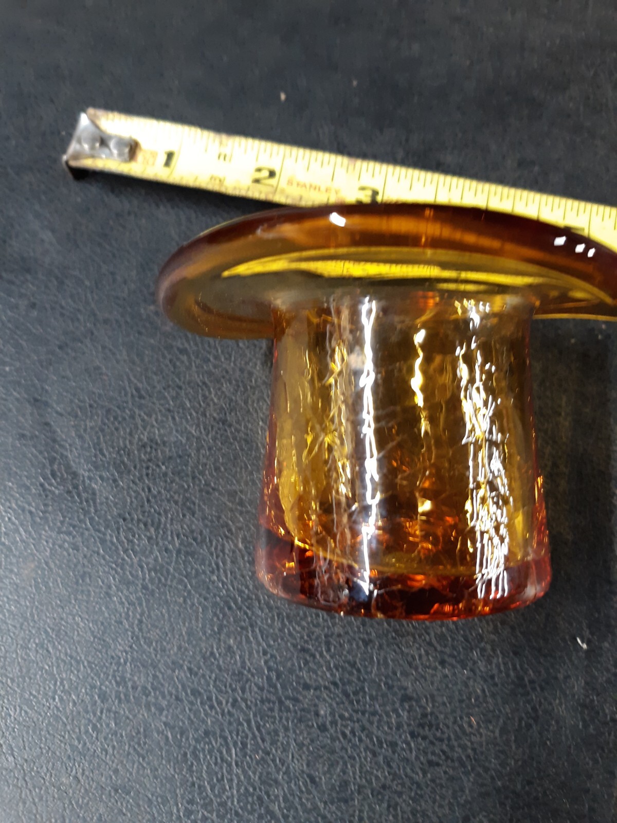 Amber Hand Blown Crackle Glass Hat Vase with Wavy Brim eBay