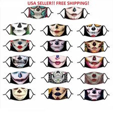 Halloween Sugar Skull Scary Zombie Face Mask Washable Reusable Layer Filter