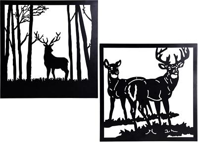 Silhouettenbild schwarz Metall Hirsch Reh Wald Schattenbild Dekobild 59x59x3cm