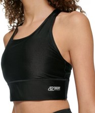DKNY Women's High-Shine Low-Impact Sports Padded Bra, Black Size Small