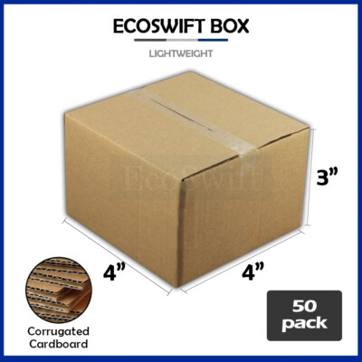 50 4x4x3 EcoSwift Cardboard Packing Moving Shipping Boxes Corrugated Box Cartons