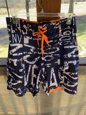 Exist Men Swimming Trunks Size Large Navy/White/Orange Las Vegas Shorts