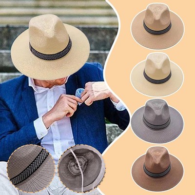 Mens Ladies Foldable Straw Panama Style Sun Hat Summer Beach Floppy
