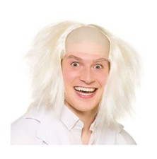 CRAZY GUY Wig White Einstein Adult Fancy Dress Doc Mens Accessory