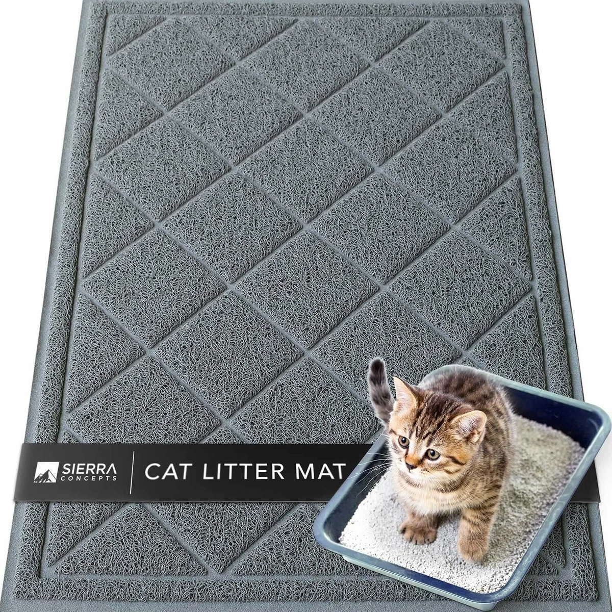 Sierra Concepts Large Cat Litter Mat 36x24 - Litterbox Kitty Box Pet Food  Bowl