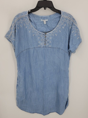 Esprit Dress Womens 8 Blue Chambray Embroidered Aztec Grunge Boho Y2K Vintage
