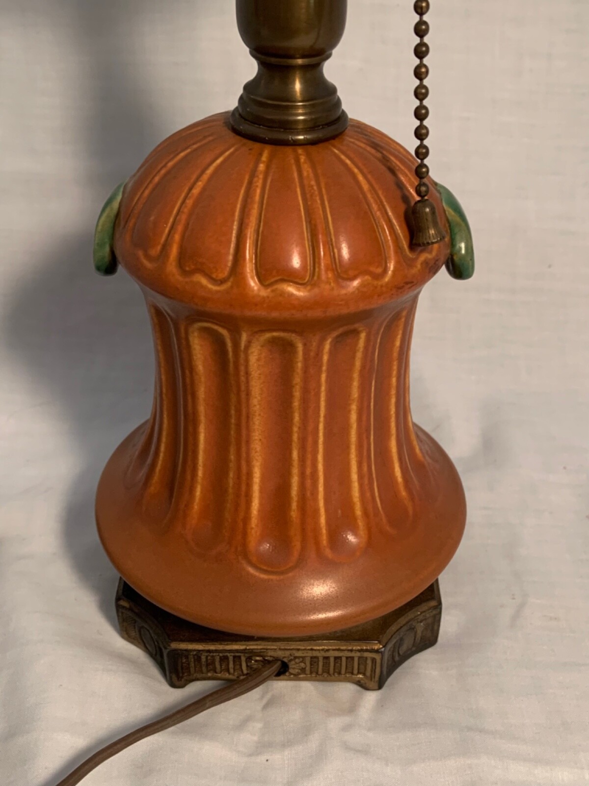 ROSEVILLE POTTERY FACTORY LAMP WITH ORIGINAL HARP & BRASS SOCKETS