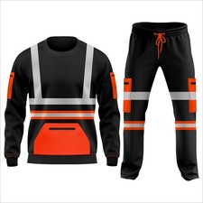 HI VIZ VIS SWEATSHIRT SUIT FLEECE VISIBILITY REFLECTIVE WORKWEAR TROUSER SET