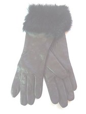Ladies Fur Cuffed Genuine Leather Gloves, Brown, Medium