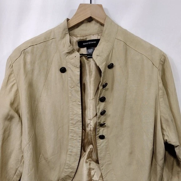 Ashley Steward Linen Rayon Military Jacket Women's 16W Tan Boho Retro 90s Y2K - Image 2 of 4