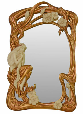 Figurative mirror in Art Nouveau woman figure in relief half