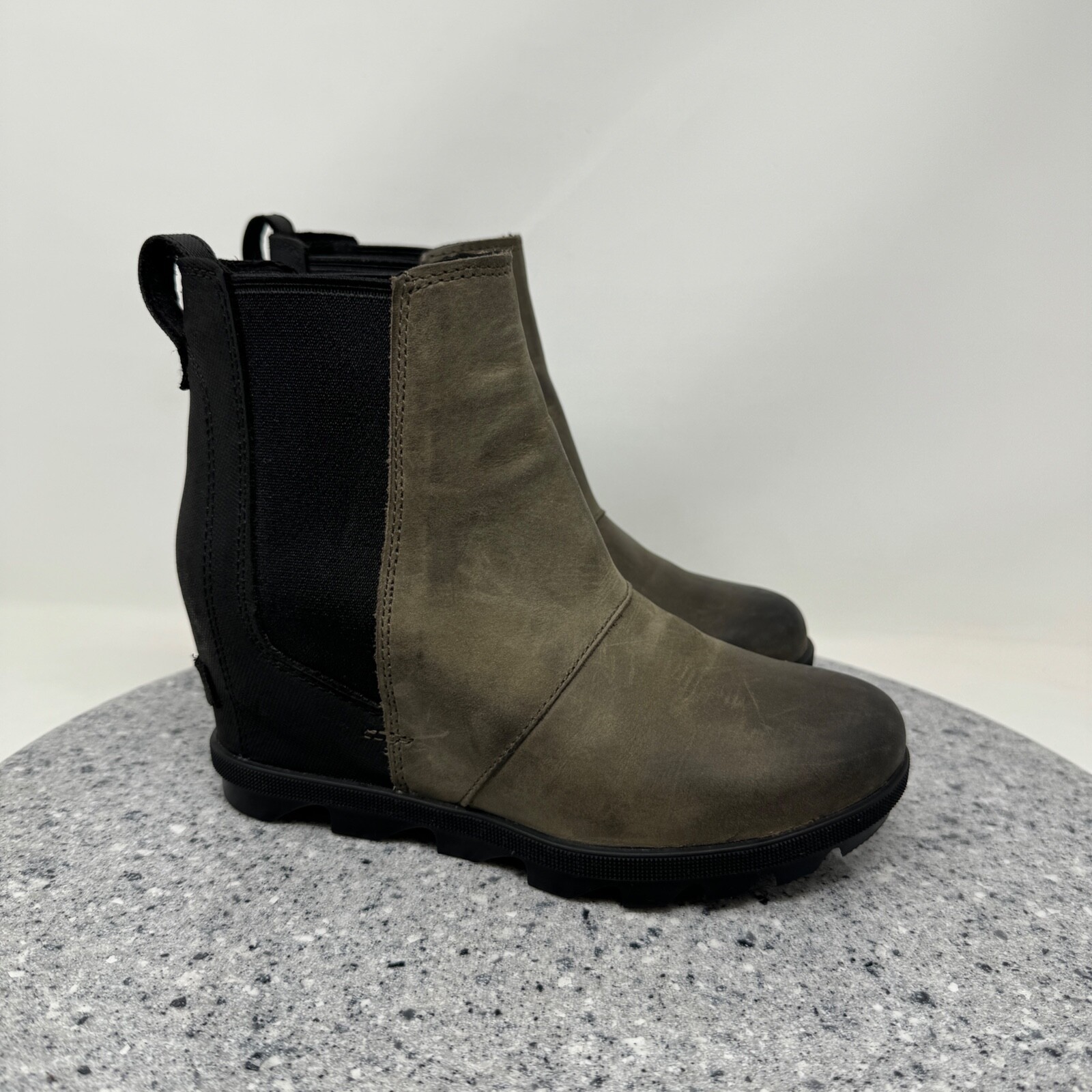 Sorel Joan Of Arctic Wedge II Leather Ankle Booties Women's 5.5 Quarry