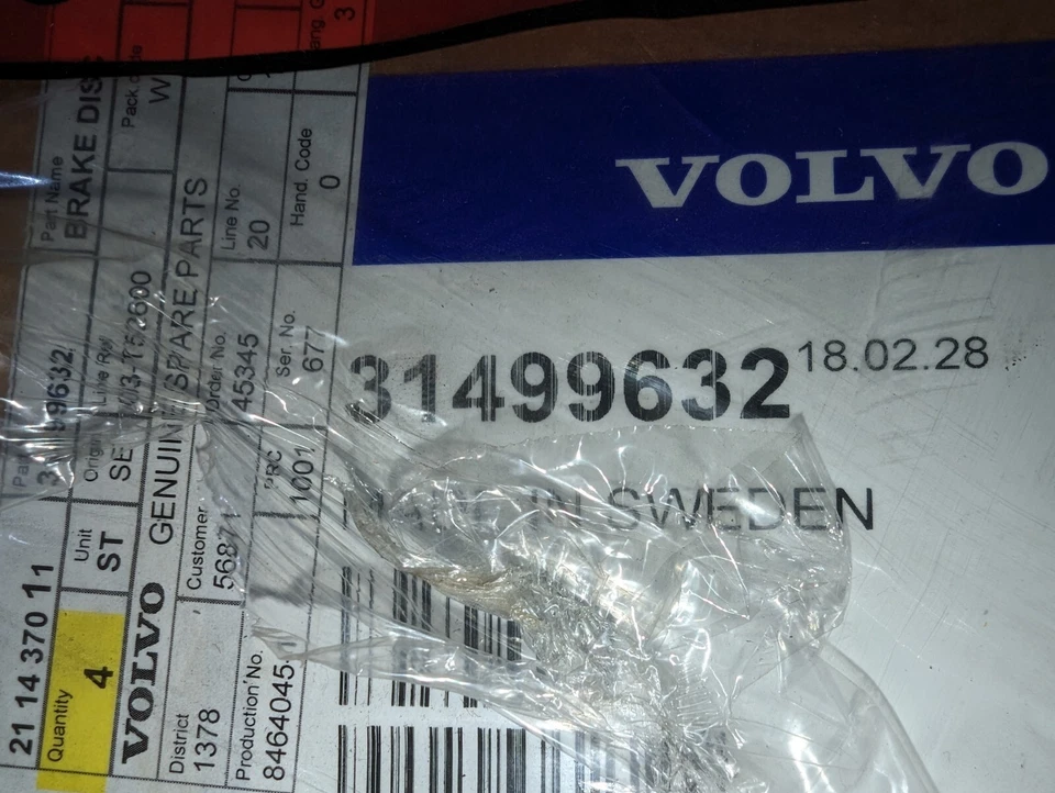 ПОДЛИННЫЙ VOLVO V50 S40 C30 C70 ЗАДНИЕ ТОРМОЗА ТОРМОЗНЫЕ ДИСКИ 31499632 31471269 inc НДС - Изображение 4 из 4