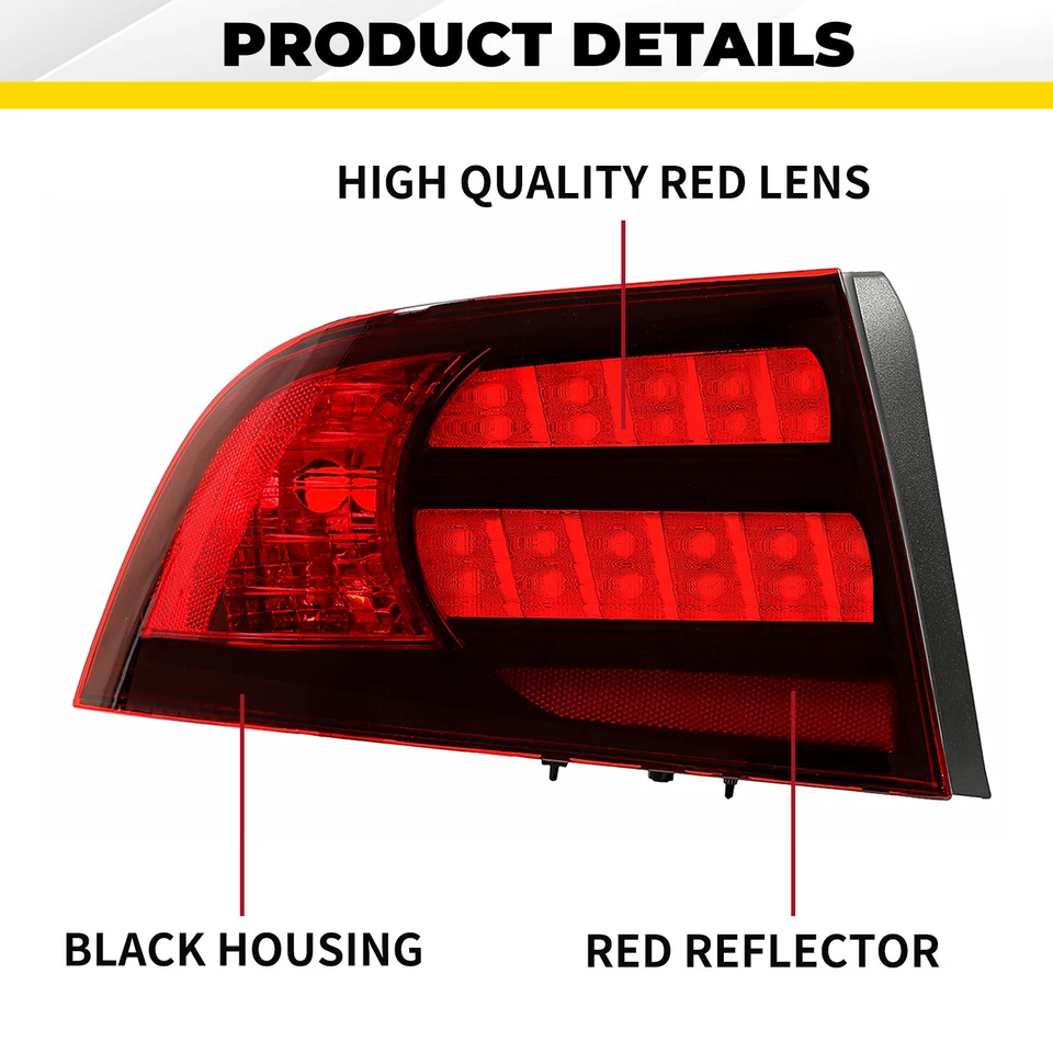For 2004-2008 Acura TL Type-S Tail Lights Brake Lamps w/Bulbs 2005 2006 2007 - Image 2 of 4