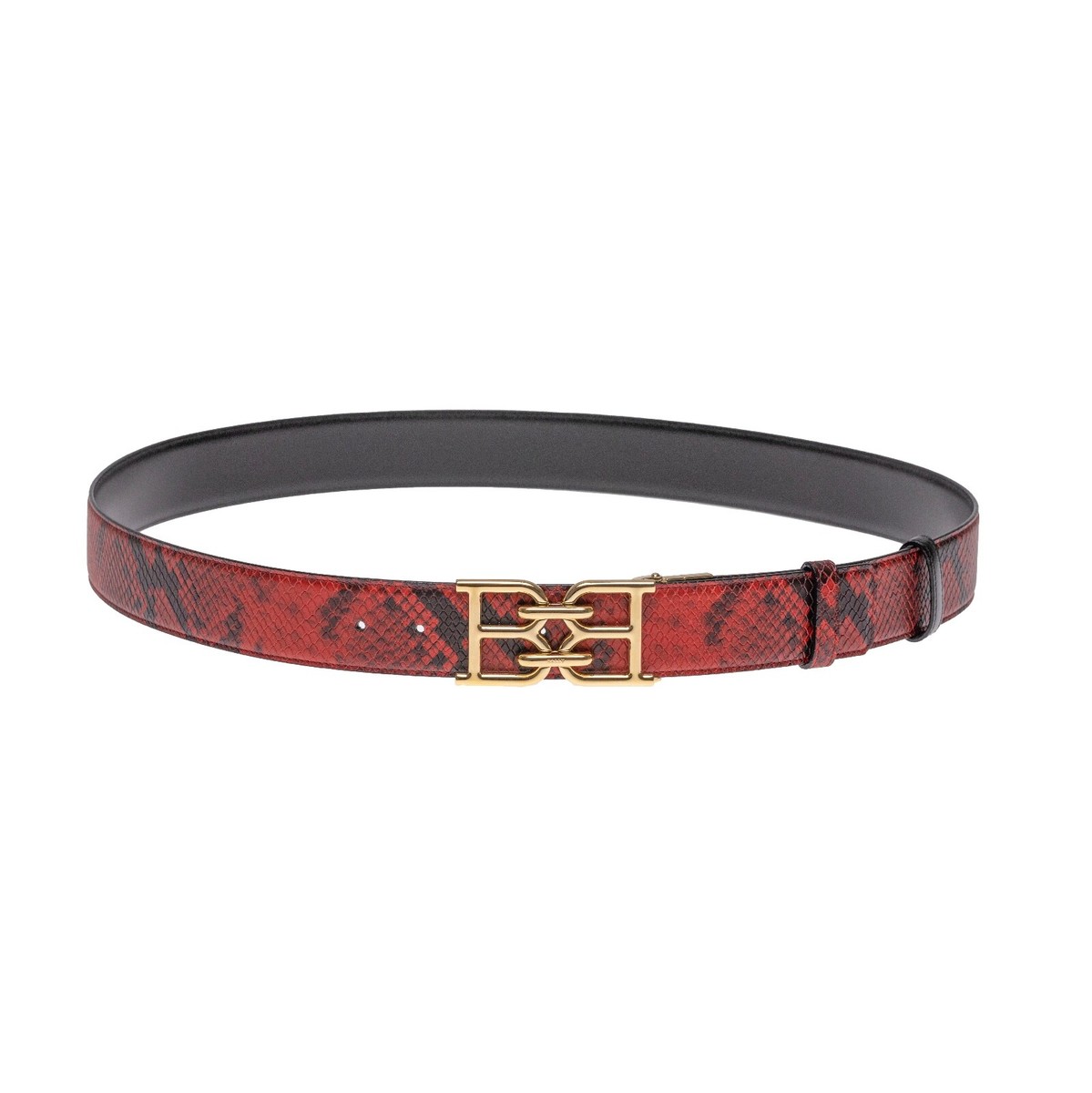 Bally Men Mirror Double B Buckle Snakeskin Leather Belt Red Bally Men Mirror Double B Buckle Snakeskin Leather Belt Red