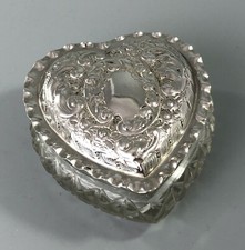 Edwardianisches Silber & geschliffenes Glas Herz Topf A & J Zimmerman Birmingham 1902 FZX