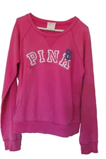 Victoria’s Secret bright PINK 86 dog Pullover distressed Sweatshirt-LARGE-NWOT